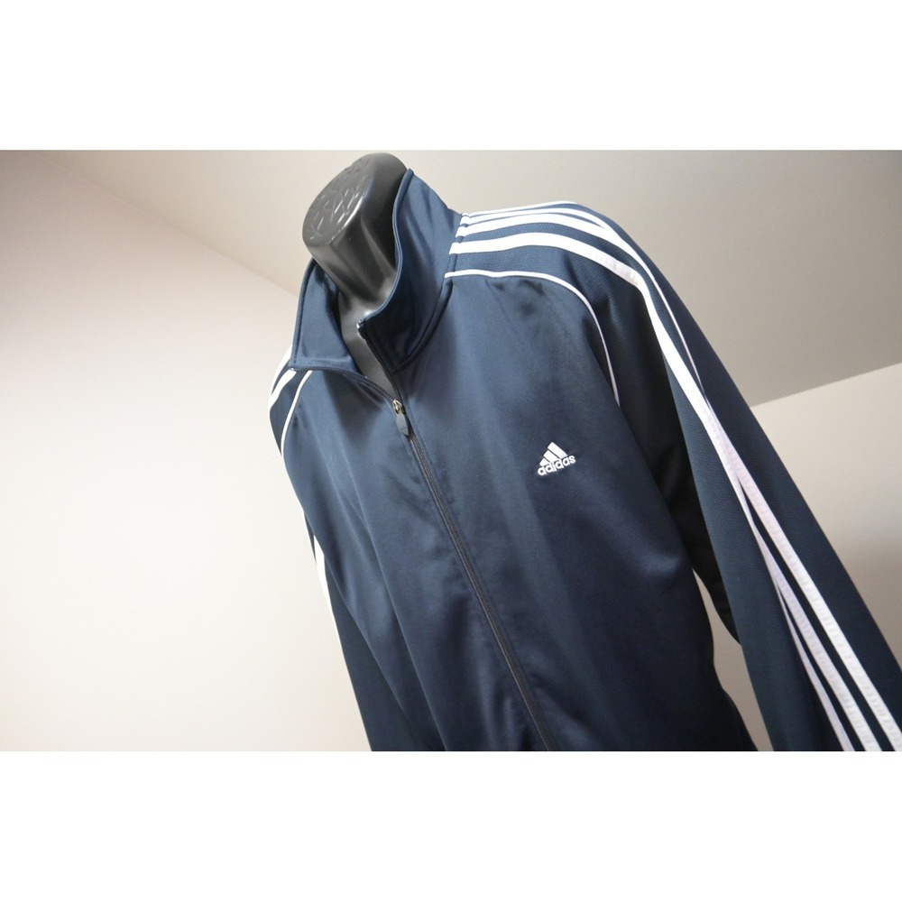 Adidas Track Jacket Mens 2XLT Navy Blue 3-Stripe Full Zip Athletic Excellent
